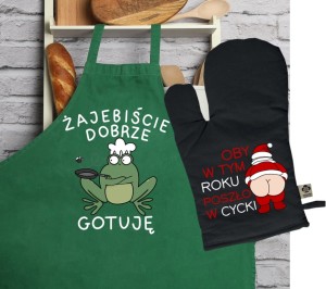 świąteczny zestaw na prezent - fartuch oraz rękawica kuchenna świąteczna