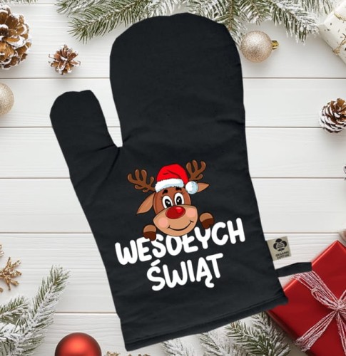 Rękawica kuchenna świąteczna - WESOŁYCH ŚWIĄT Z RENIFEREM