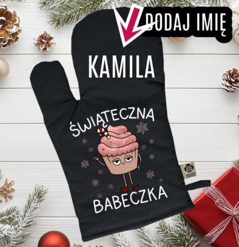 Personalizowana Rękawica kuchenna świąteczna z imieniem - świąteczna babeczka