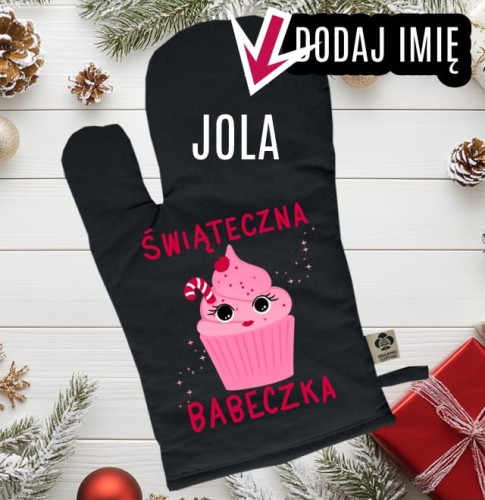 Personalizowana Rękawica kuchenna świąteczna z imieniem - świąteczna babeczka