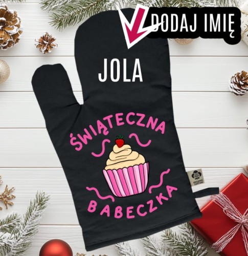 Personalizowana Rękawica kuchenna świąteczna z imieniem - świąteczna babeczka