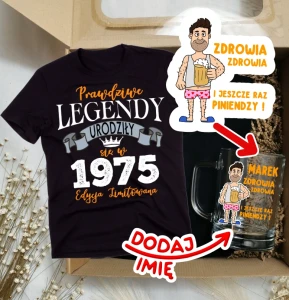 Koszulka na 50 urodziny - zestaw prezentowy z personalizowanym kuflem.webp