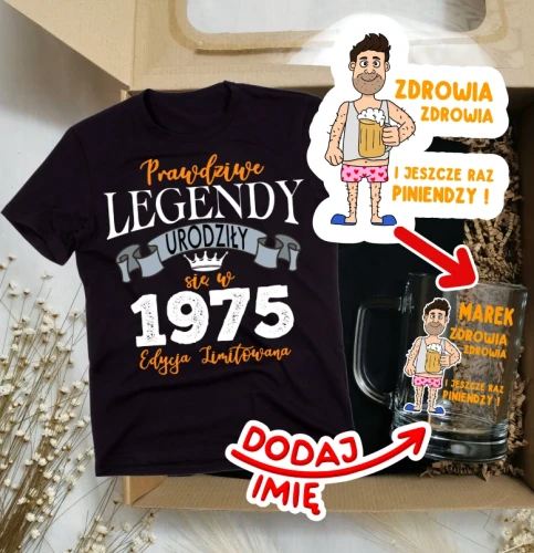 Koszulka na 50 urodziny - zestaw prezentowy z personalizowanym kuflem.webp