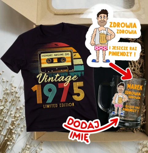 Koszulka na 50 urodziny - zestaw prezentowy z personalizowanym kuflem.webp