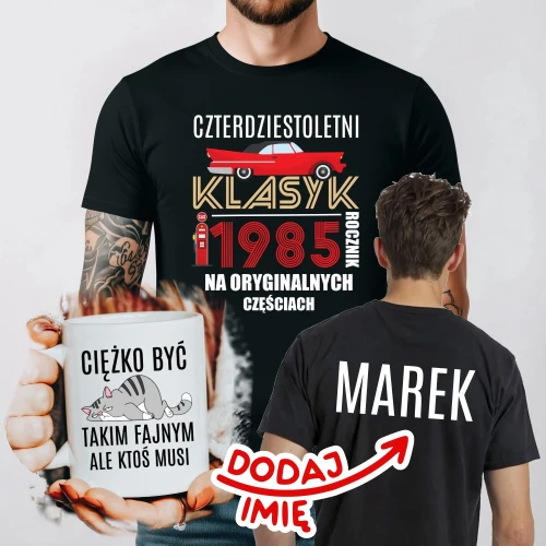 KOSZULKA CZTERDZIESTOLETNI KLASYK NA 40 Z IMIENIEM.webp
