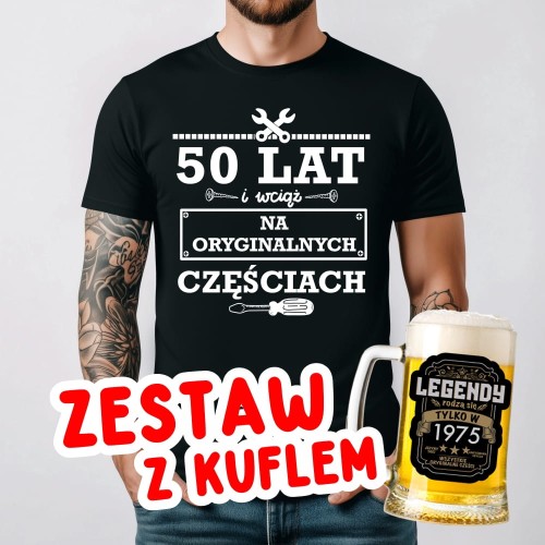 Męska koszulka na 50 urodziny oraz kufel z nadrukiem.jpg