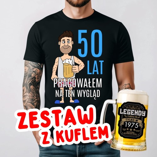 Męska koszulka na 50 urodziny oraz kufel z nadrukiem.jpg