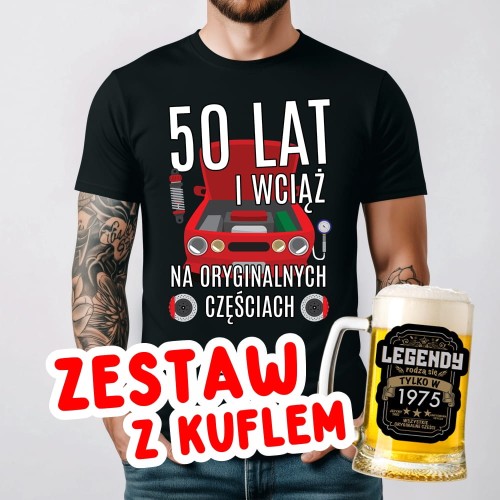 Męska koszulka na 50 urodziny oraz kufel z nadrukiem.jpg