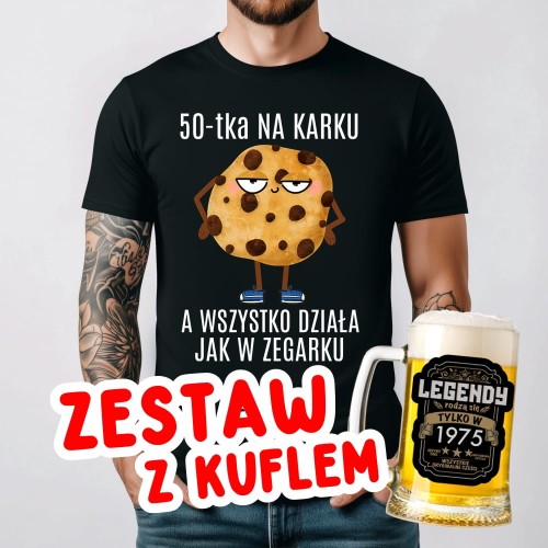 Męska koszulka na 50 urodziny oraz kufel z nadrukiem.jpg