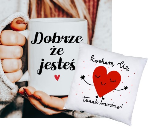 ZESTAW NA WALENTNYKI - PODUSZKA ORAZ KUBEK kocham cię taak bardzo.JPG