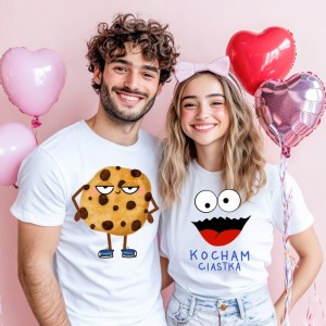 Zestaw koszulek dla pary na walentynki  - kocham ciastka 