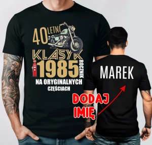 Męska koszulka z imieniem na 40 urodziny z motocyklem
