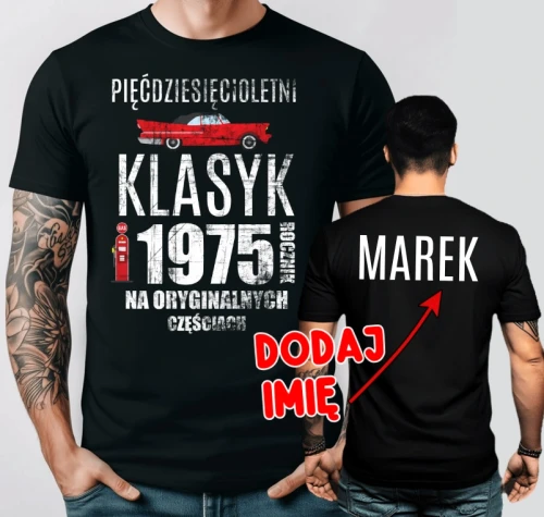 Męska koszulka z imieniem na 50 urodziny - klasyk 1975