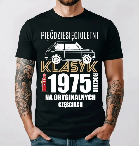 KOSZULKA NA 50 urodziny pięćdziesięcioletni klasyk z maluchem.webp