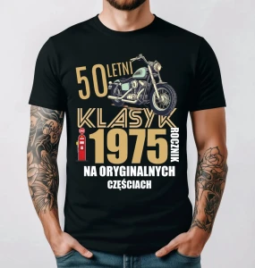 KOSZULKA CZARNA NA 50 letni klasyk 1975 z motorem .webp