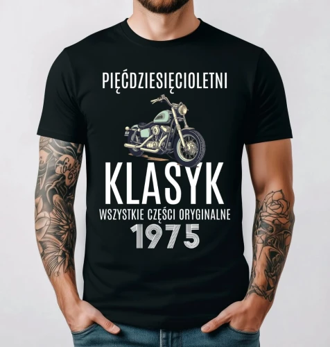 koszulka męska pięćdziesięcioletni klasy 1975 z motorem.webp
