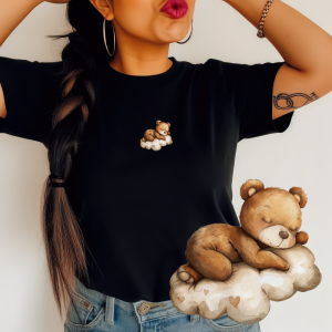 Czarna koszulka damska z misiem - misek120
