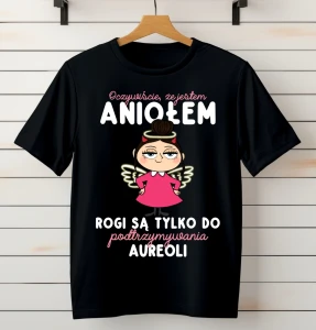 CZARNA DAMSKA OCZYWIŚCIE ŻE JESTEM ANIOŁEM ROGI SĄ TYLKO DO POTRZYMYWANIA.webp