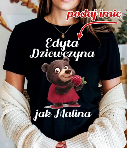 koszulka damska z napisem dziewczyna jak malina z imieniem.webp
