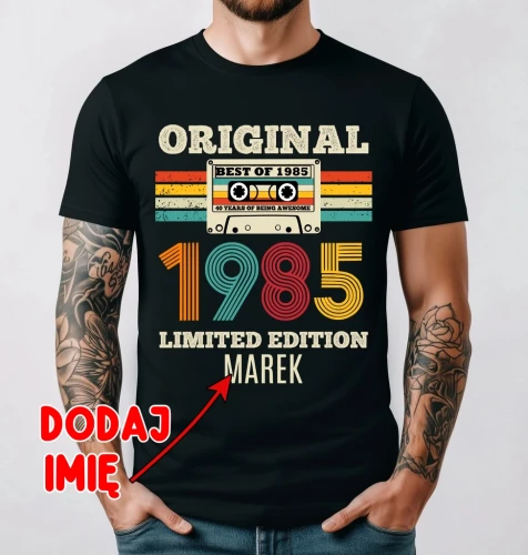 Koszulka na 40 urodziny męska czarna ORIGINAL 1985 z imieniem