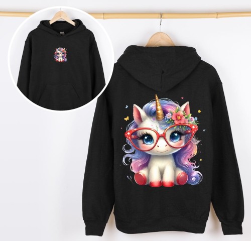 CZARNA Bluza z kapturem dla dziewczynki - wzór unicorn201