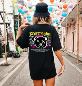 Czarna koszulka OVERSIZE damska z nadrukiem z tyłu - wzór misiek6