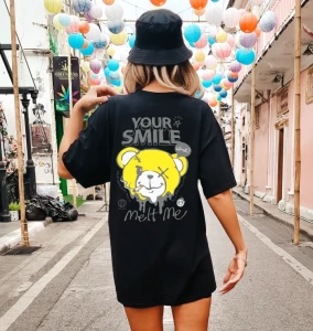 Czarna koszulka OVERSIZE damska z nadrukiem z tyłu - wzór misiek40