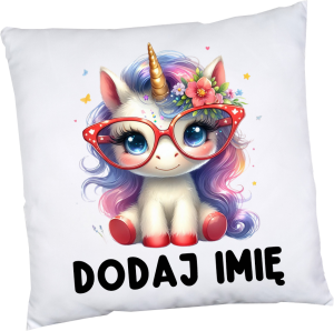 Poduszki z imieniem dla koleżanek z klasy na dzień kobiet wzór unicorn w okularach 