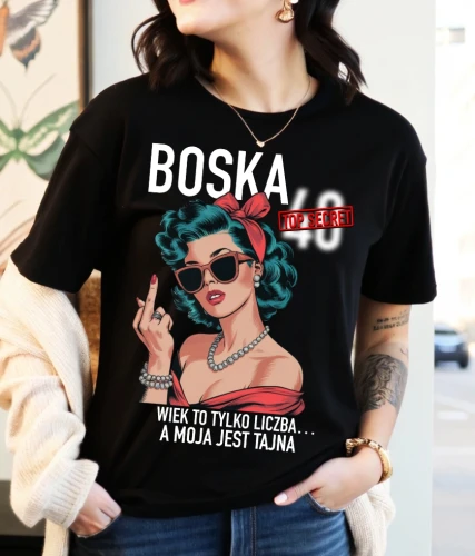 KOSZULKA DAMSKA NA 40 URODZINY BOSKA 40 WIEK TO TYLKO.webp