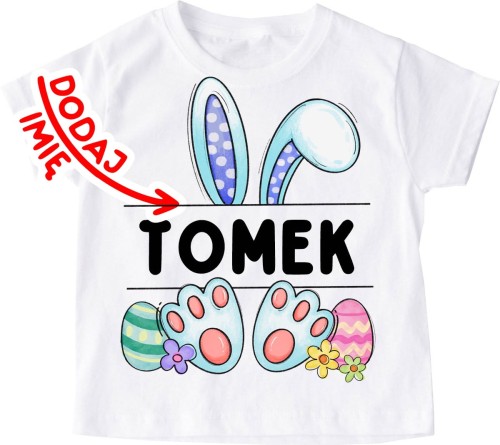 Koszulki z króliczymi uszkami i imieniem na wielkanoc do przeszkola dla chłopczyka.jpg