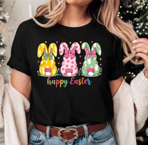 Damska koszulka z zajączkami na Wielkanoc HAPPY EASTER 