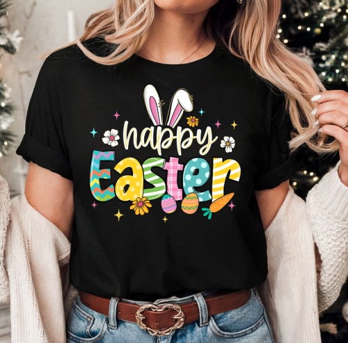 Czarna Damska koszulka Happy Easter