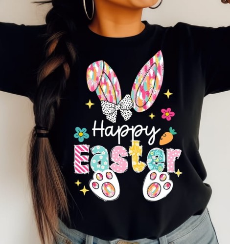 Czarna Damska koszulka Happy Easter
