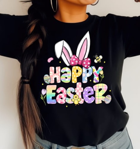 Czarna Damska koszulka Happy Easter