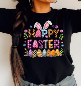 Czarna Damska koszulka Happy Easter