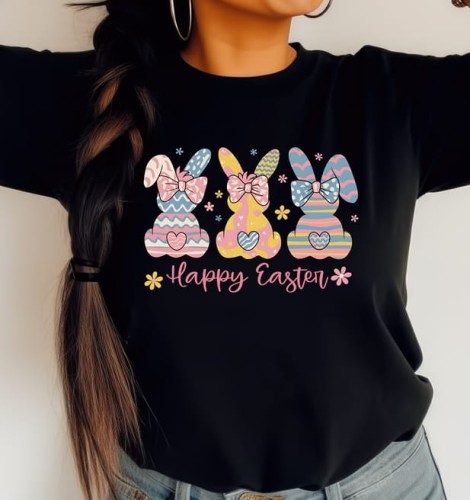 Czarna Damska koszulka Happy Easter