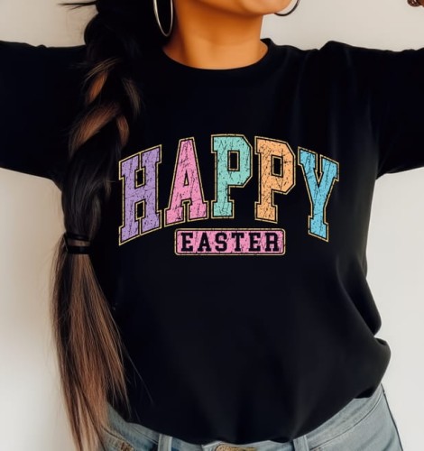 Czarna Damska koszulka Happy Easter