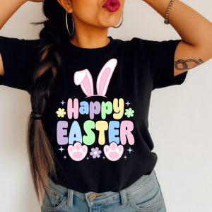 Czarna Damska koszulka Happy Easter