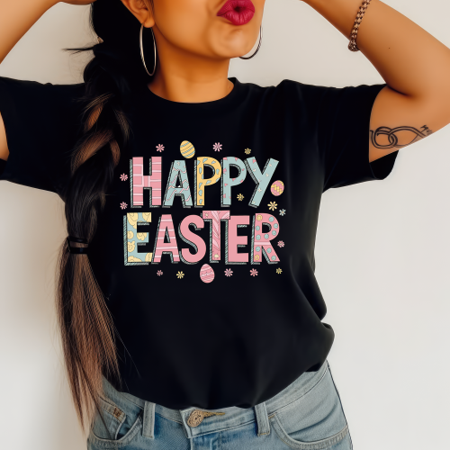 Czarna damska koszulka happy easter.png