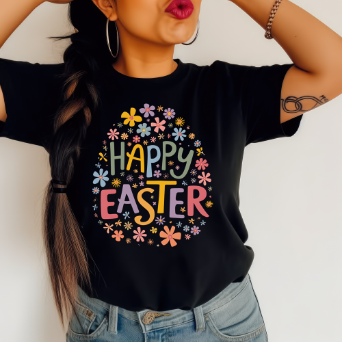 Czarna damska koszulka happy easter.png