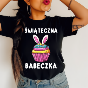 Czarna Damska koszulka ŚWIĄTECZNA BABECZKA NA WIELKANOC 