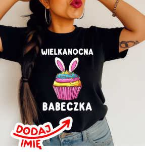 Czarna Damska koszulka WIELKANOCNA BABECZKA z imieniem