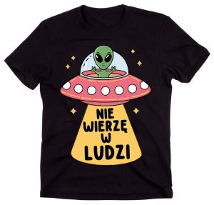 koszulka czarna z kosmitą nie wierzę w ludzi (kosmita).webp