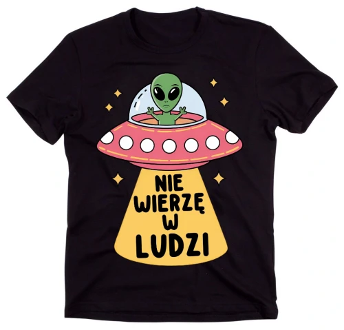 koszulka czarna z kosmitą nie wierzę w ludzi (kosmita).webp