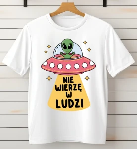 koszulka biała nie wierzę w ludzi (kosmita).webp