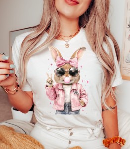 Damska koszulka z zajączkiem na WIELKANOC  - biała 