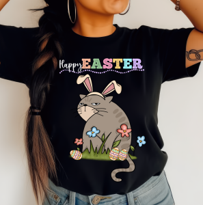 Koszulka na Wielkanoc - HAPPY EASTER ZE ŚMIESZNYM KOTEM 