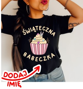 Czarna Koszulka świąteczna babeczka z imieniem na Wielkanoc