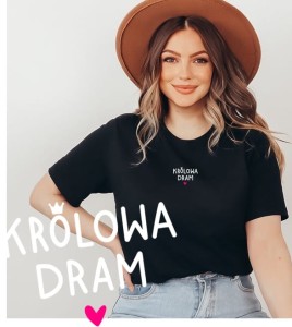 CZARNA Koszulka  z modnym printem królowa dram 