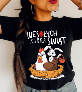 Koszulka na Wielkanoc ! wesołych kurka świąt z kurą i królikiem 